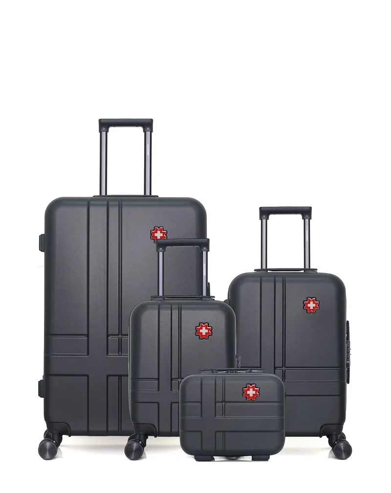 SWISS KOPPER – 4er-Pack – Großer Koffer, Handgepäck, Handgepäck XXS und Kosmetikkoffer USTER