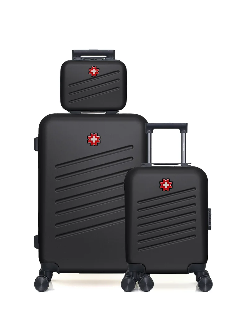 SWISS KOPPER - 3er-Pack: Mittelgroßer Koffer, Handgepäck XXS und Kosmetikkoffer ZURICH