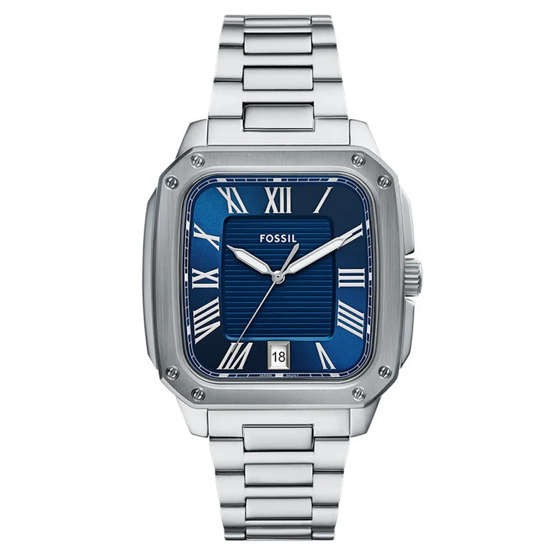 Fossil Crosby Silberne Und Blaue Herrenuhr FS6121