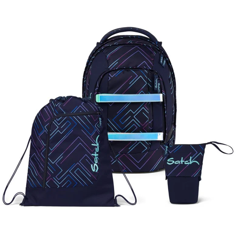 Satch Pack Purple Laser Pencil Slider Light Edition Schulrucksack Set 3tlg.