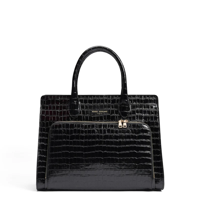 Isabel Bernard Honoré Nadine Kroko schwarze Handtasche aus Kalbsleder mit 13-Zoll-Laptopfach IB25110-201-13