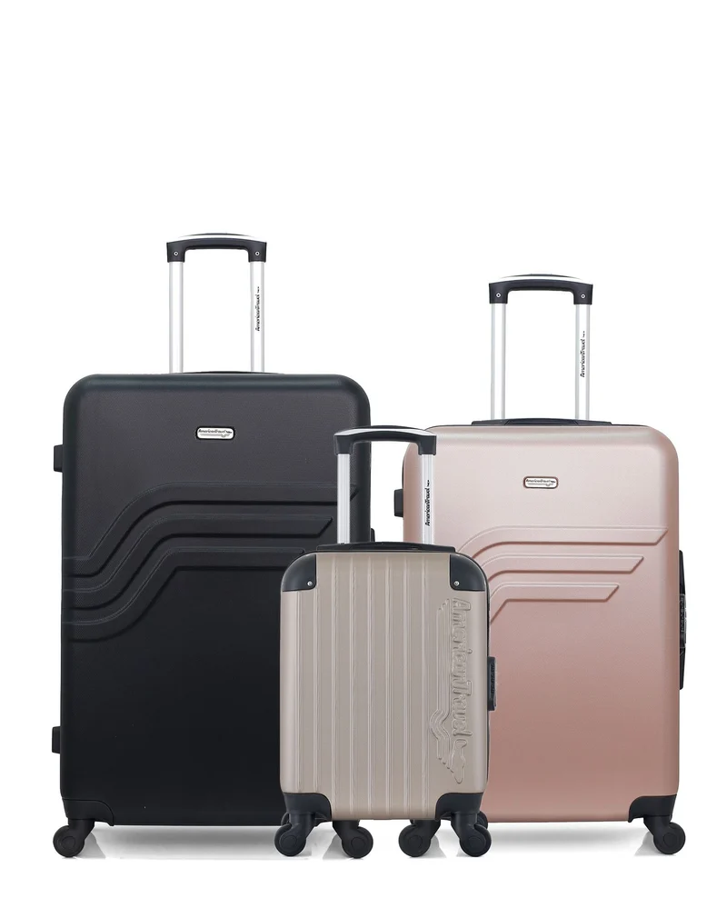 AMERICAN TRAVEL – 3er-Pack – Großer Koffer QUEENS, mittelgroßer Koffer QUEENS und Handgepäck XXS BUDAPEST