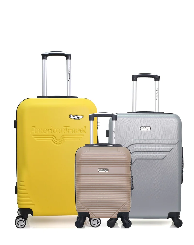AMERICAN TRAVEL - 3er Set - Großer Koffer DC, mittelgroßer Koffer QUEENS und Handgepäck XXS MEMPHIS