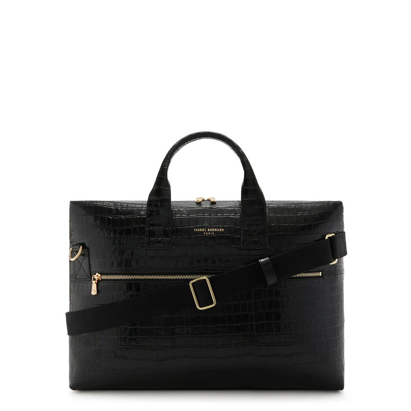 Isabel Bernard Honoré Anique Kroko Handtasche aus schwarzem Kalbsleder IB25072