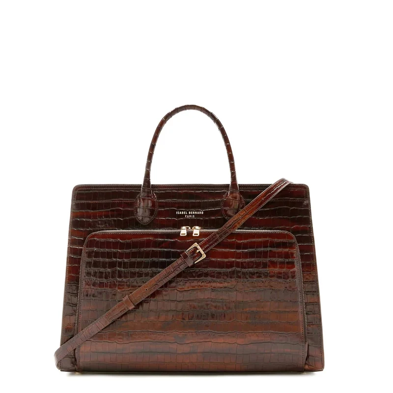 Isabel Bernard Honoré Nadine Kroko Leder Handtasche braun aus Kalbsleder IB25034