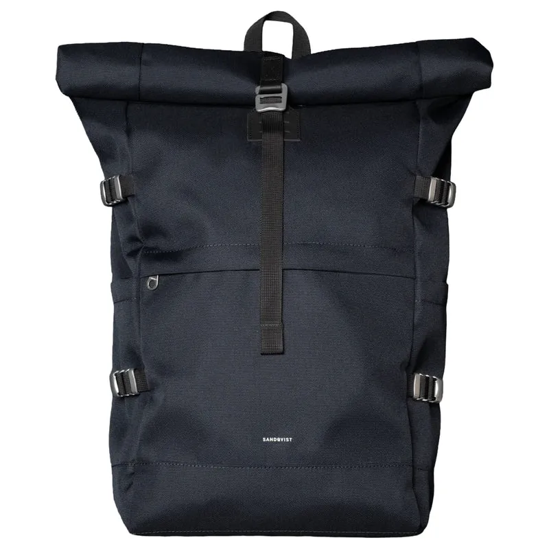 Sandqvist Icon Rolltop - Rucksack L 16" 65 cm erw. (navy with black leather)