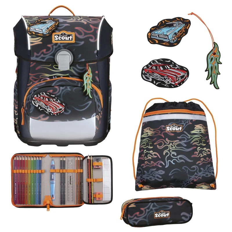 Scout Neo Exklusiv Safety Light - Schulranzen Set 5tlg. (Flames)