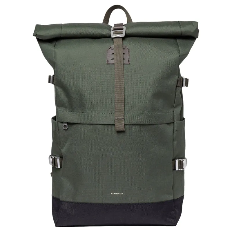 Sandqvist Icon Rolltop - Rucksack L 16" 65 cm erw. (dawn Green with dark brown leather)