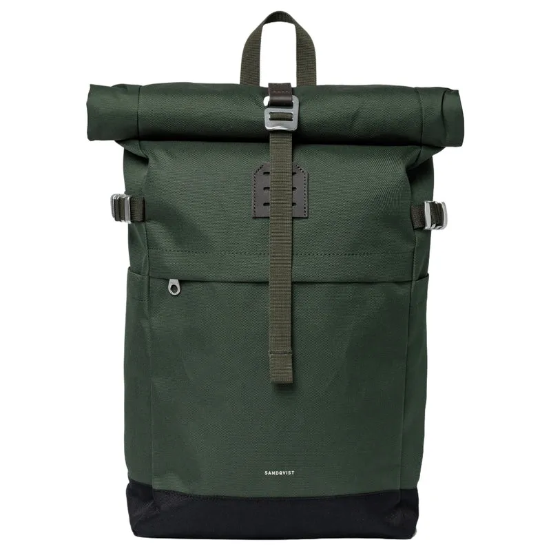 Sandqvist Icon Rolltop - Rucksack M 14" 60 cm (dawn green with dark brown leather)