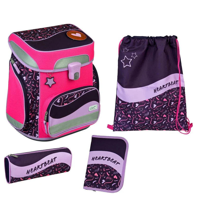 Scooli EasyFit Glow DIN - Schulranzen Set 5tlg. (Heartbeat)