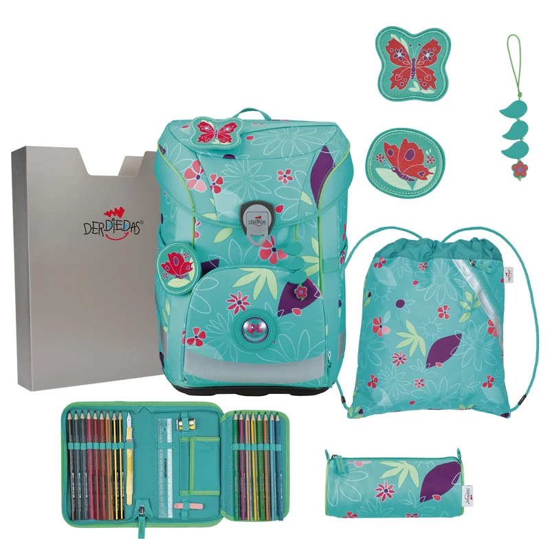 DerDieDas ErgoFlex Easy - Schulranzen Set 5tlg. 950 g (Butterfly Garden)