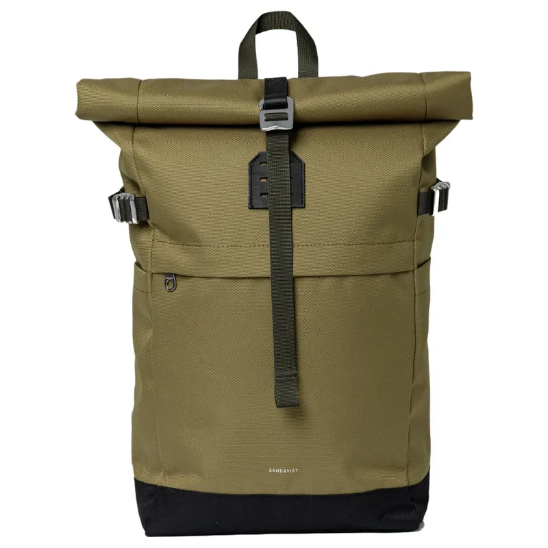 Sandqvist Icon Rolltop - Rucksack M 14" 60 cm (olive drab with black leather)
