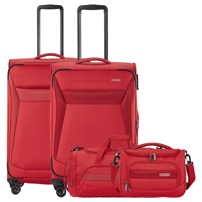 Travelite Chios - 4-Rollen-Trolley Set M/L + Reisetasche + Beautycase 4.tlg. (rot)