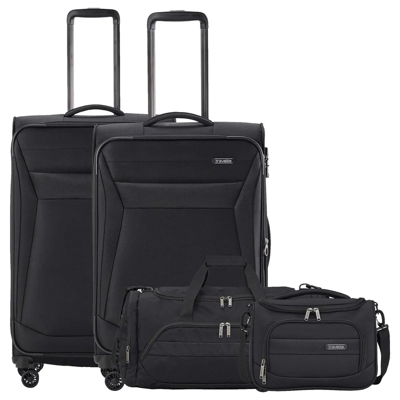 Travelite Chios - 4-Rollen-Trolley Set M/L + Reisetasche + Beautycase 4.tlg. (schwarz)