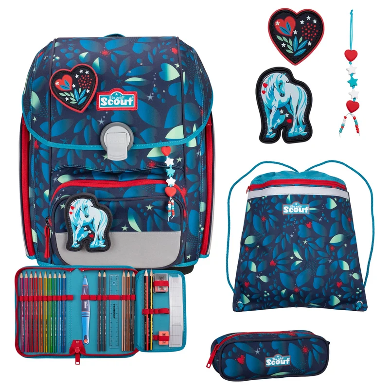 Scout Genius Exklusiv LED - Schulranzen Set 4tlg. (White Unicorn)