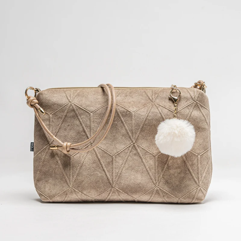 Mini-Cross Samt gesteppt beige Raute